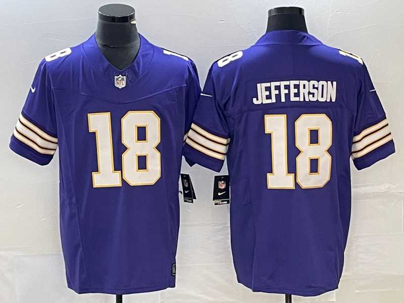 Men%27s Minnesota Vikings #18 Justin Jefferson Purple 2023 FUSE Vapor Limited Throwback Stitched Jersey->minnesota vikings->NFL Jersey